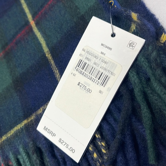 Polo Ralph Lauren Pony tartan check-pattern scarf 90% wool 10% cashmere M in UK - Picture 11 of 12